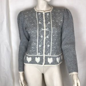 Susan Bristol gray wool heart puff sleeve sweater